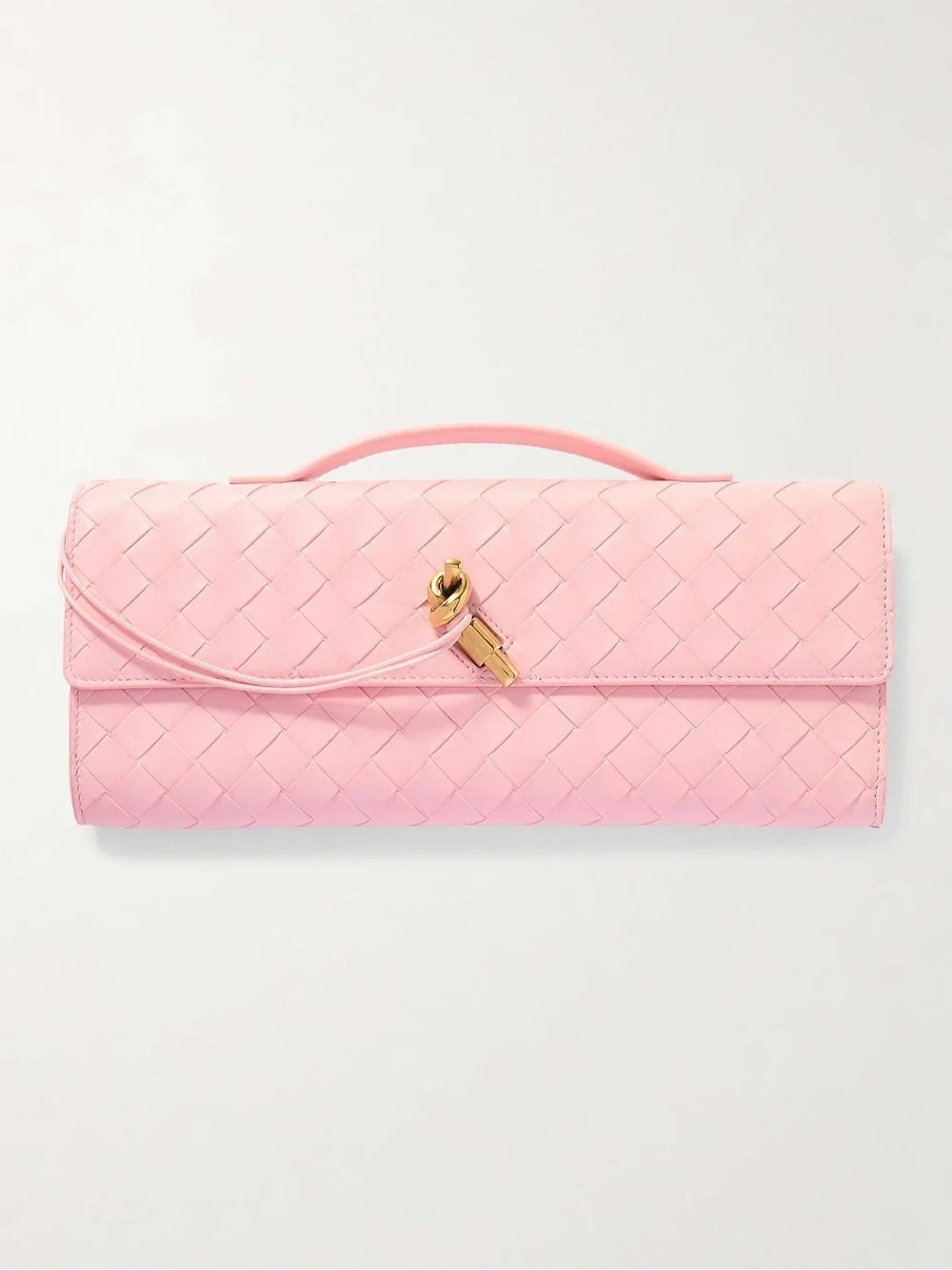 Woven Leather Top-Handle Shoulder Bag in Pink NEW